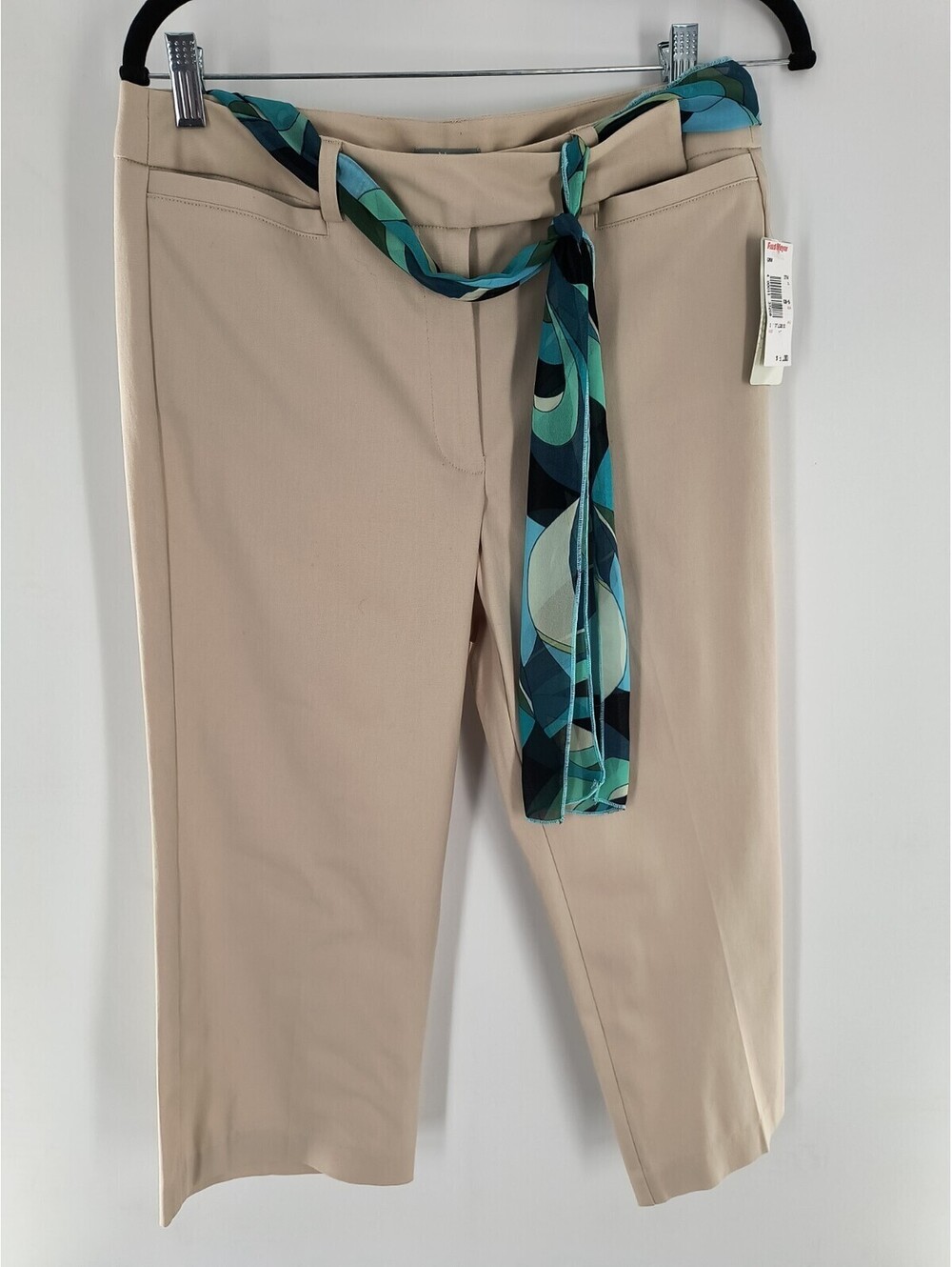 GNW Women's Cropped 8 Dress Pants Beige W/ Scarf Belt 057